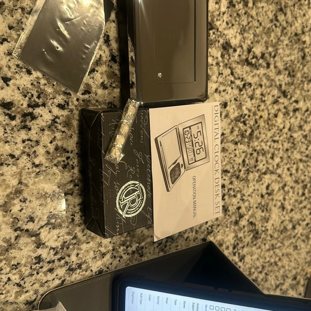 New in Box Digital Clock Desk Set with engrave-able plaque; grad/office gift